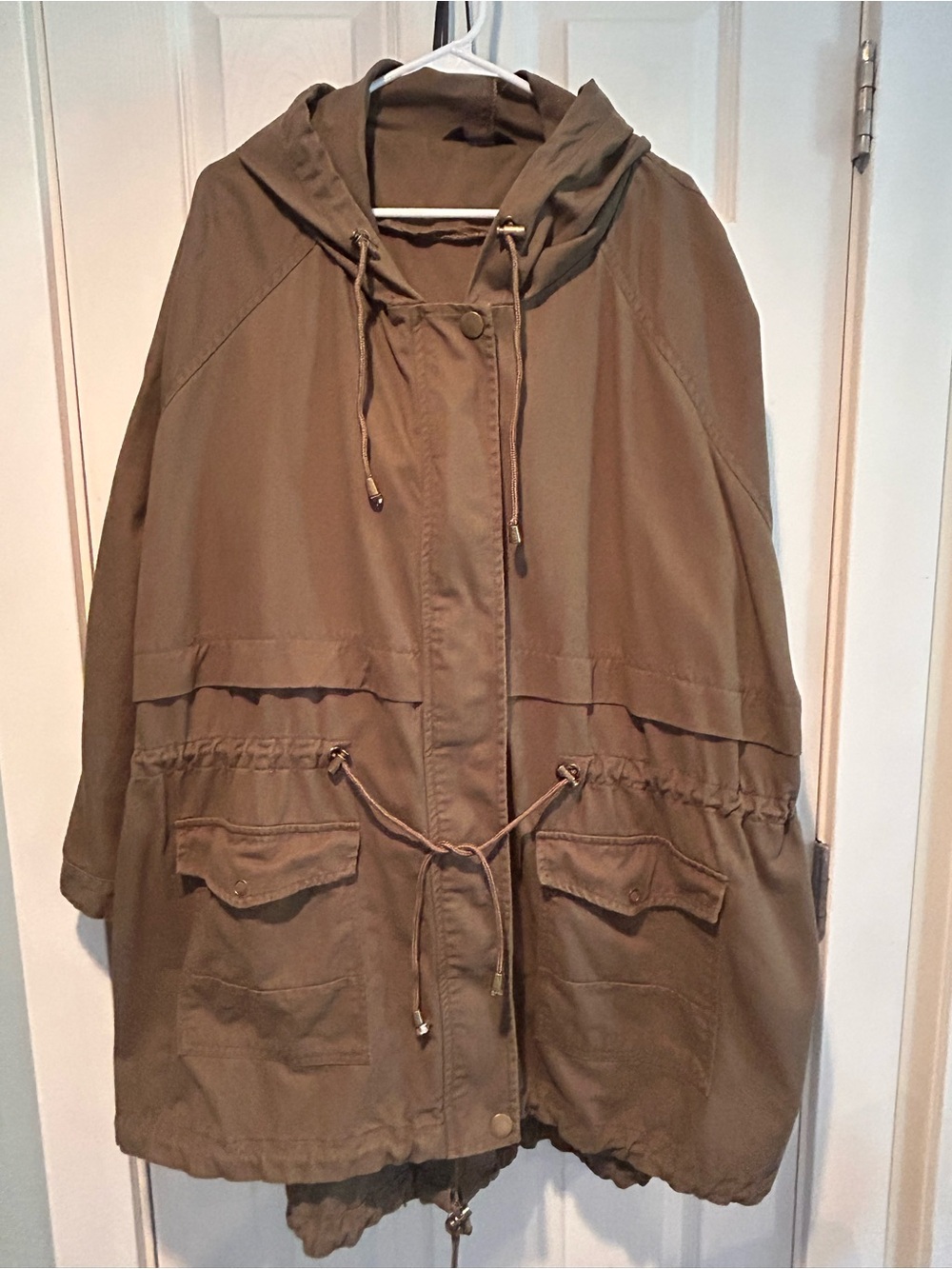 Olive Hooded Utility Jacket with Drawstring Waist